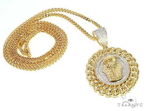 Diamond Pharaoh King Tut Pendant Franco Link Chain Set 65137 - Image 4