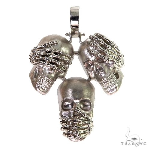 .925 Silver See No Evil, Hear No Evil, Speak No Evil Skull Pendant 67697 - Image 1