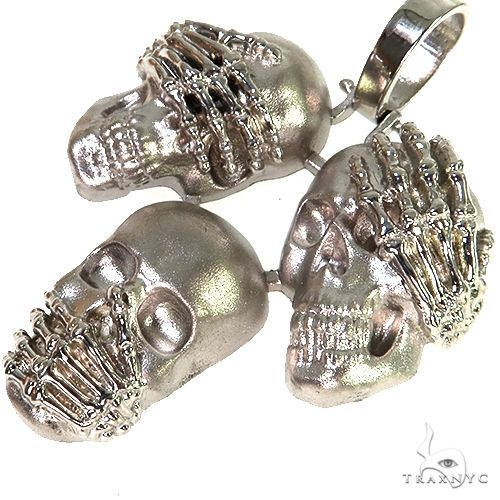 .925 Silver See No Evil, Hear No Evil, Speak No Evil Skull Pendant 67697 - Image 4