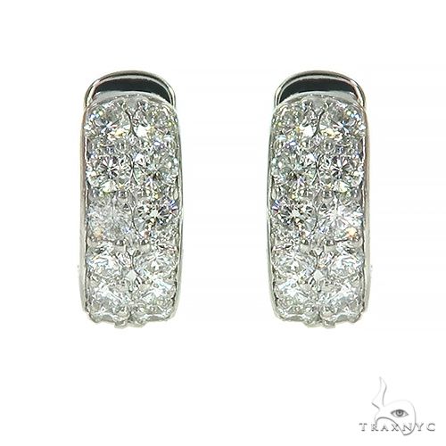Double Row Diamond Hoop Huggie Earrings 66952 - Image 1