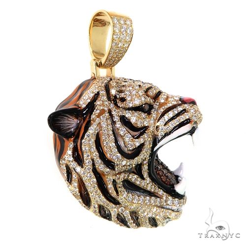 Enameled Tiger Head Diamond Pendant 68899 - Image 2