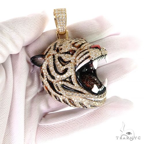 Enameled Tiger Head Diamond Pendant 68899 - Image 7