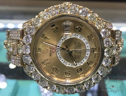 Fully Iced Yellow Gold Sky-Dweller Rolex Watch 63898 - Image 2