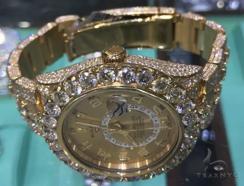 Fully Iced Yellow Gold Sky-Dweller Rolex Watch 63898 - Image 3