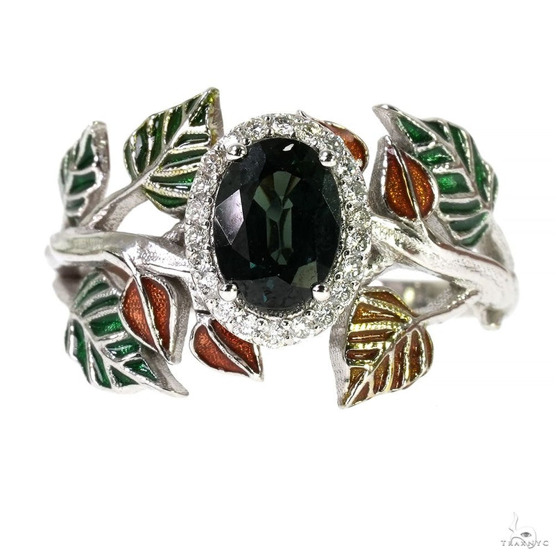 Green Sapphire Leaf Garland Flower Ring 70066 - Image 1