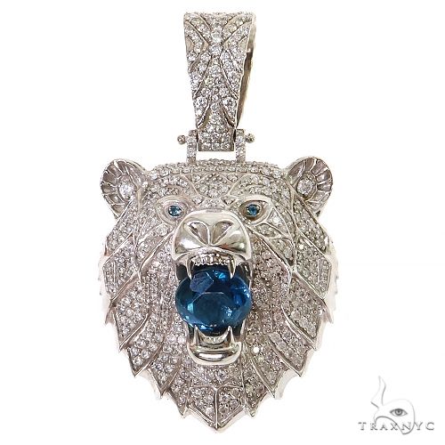 Grizzly Bear Blue Topaz  Diamond Pendant 68709 - Image 1