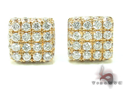 Mens Yellow Gold Prong Diamond Earrings 21077 - Image 1
