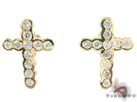 Ladies Yellow Gold Diamond Cross Crucifix Earrings 26929 - Image 1