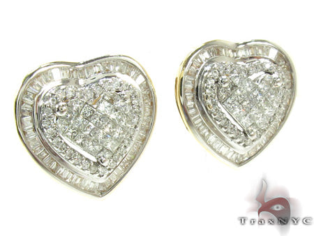 Ladies Yellow Gold Diamond Heart Earrings 20890 - Image 2