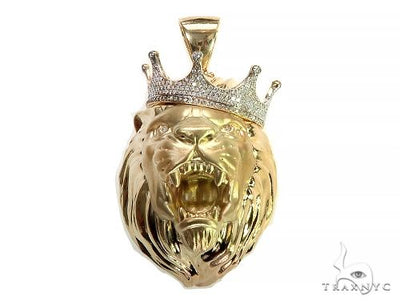 Large Diamond Crown Lion Head Pendant 66264 - Image 1