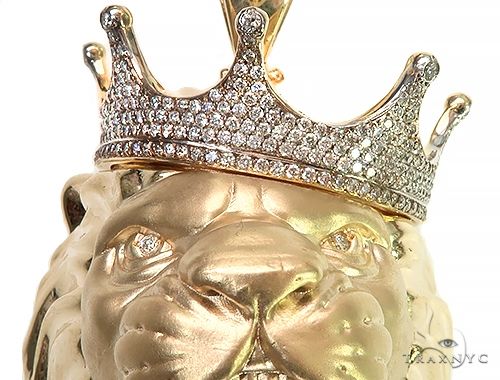 Large Diamond Crown Lion Head Pendant 66264 - Image 4