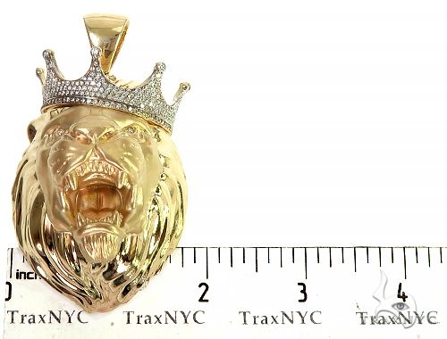 Large Diamond Crown Lion Head Pendant 66264 - Image 5