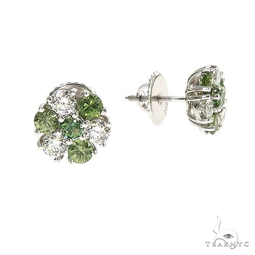 Large Forest Green Diamond Sapphire Flower Earrings 67044 - Image 2
