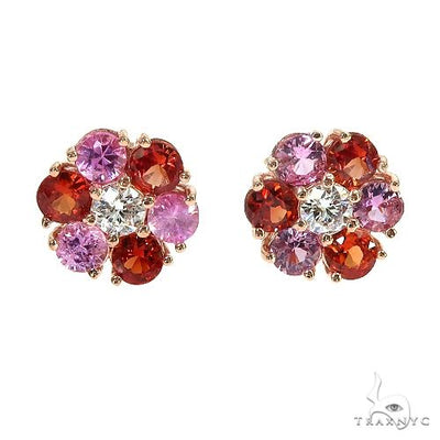 Rose Ember Sapphire Flower Diamond Earrings 66954 - Image 1