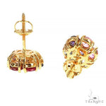 Large Pink and Blue Sapphire Flower Earrings 66895 - Image 3