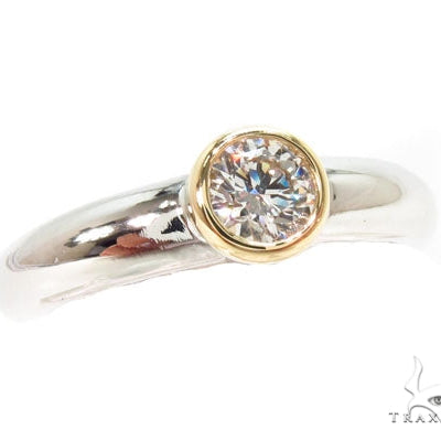 Mens 18K Yellow Gold Bezel Diamond Platinum Wedding Ring 36636 - Image 1