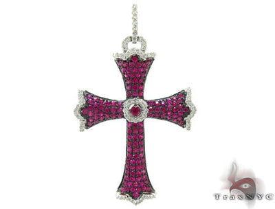 Ladies Prong Pink Ruby & Diamond Cross Crucifix 22346 - Image 1