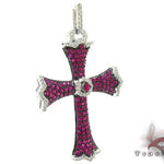 Ladies Prong Pink Ruby & Diamond Cross Crucifix 22346 - Image 2