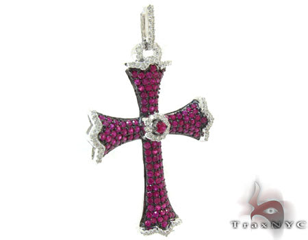 Ladies Prong Pink Ruby & Diamond Cross Crucifix 22346 - Image 2