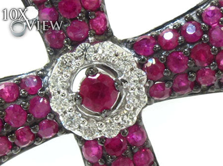 Ladies Prong Pink Ruby & Diamond Cross Crucifix 22346 - Image 3