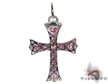 Ladies Prong Pink Ruby & Diamond Cross Crucifix 22346 - Image 4