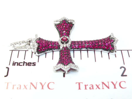 Ladies Prong Pink Ruby & Diamond Cross Crucifix 22346 - Image 6