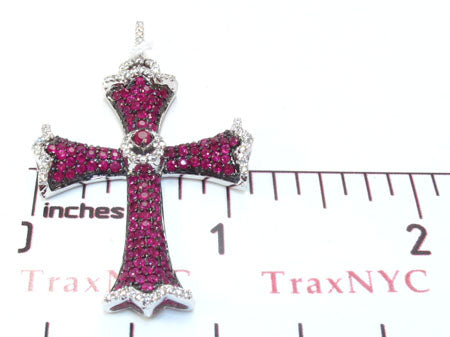 Ladies Prong Pink Ruby & Diamond Cross Crucifix 22346 - Image 7