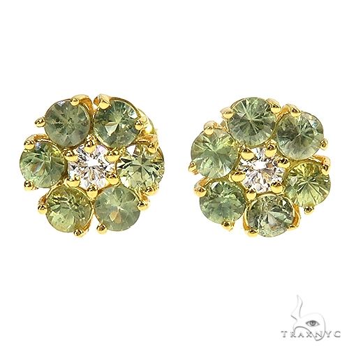 Olive Bloom Sapphire Diamond Flower Earrings 66897 - Image 1