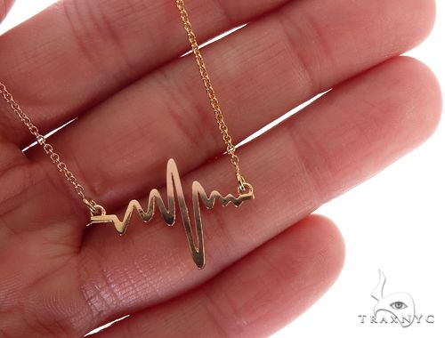 Mini Heartbeat Pendant Necklace in 14k Yellow Gold 64904 - Image 5
