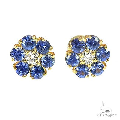 Mini Ocean Blue Sapphire Diamond Flower Earrings 66896 - Image 1