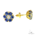 Mini Ocean Blue Sapphire Diamond Flower Earrings 66896 - Image 2
