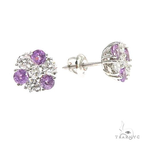 Mini Lilac Ice Sapphire Diamond Flower Earrings 67214 - Image 2