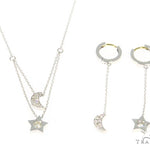 Moon and Star Diamond Earrings Necklace Set 45207 - Image 1
