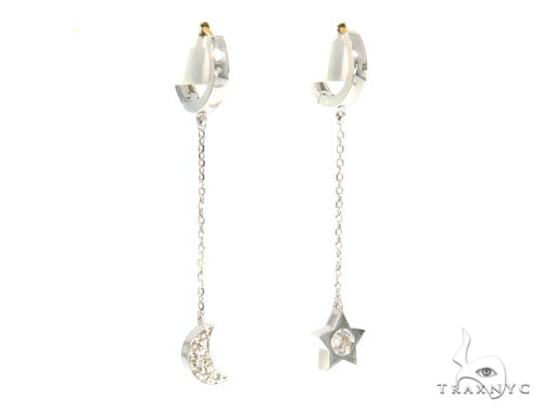 Moon and Star Diamond Earrings Necklace Set 45207 - Image 3