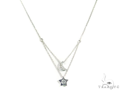 Moon and Star Diamond Earrings Necklace Set 45207 - Image 6