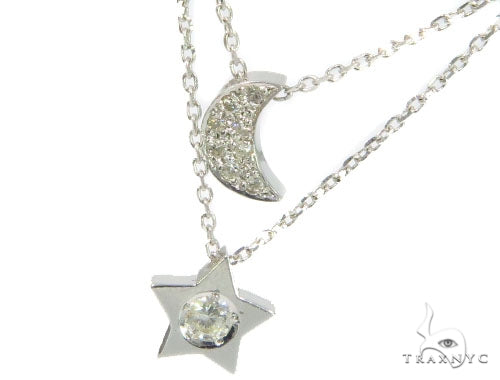 Moon and Star Diamond Earrings Necklace Set 45207 - Image 8