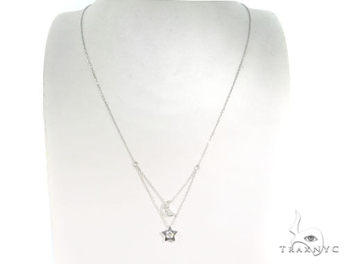 Moon and Star Diamond Earrings Necklace Set 45207 - Image 9