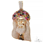 Multi Color Sapphire Crown Diamond Jesus Pendant 67396 - Image 1