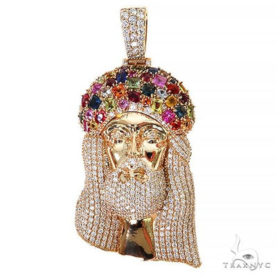 Multi Color Sapphire Crown Diamond Jesus Pendant 67396 - Image 1