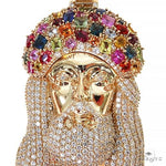 Multi Color Sapphire Crown Diamond Jesus Pendant 67396 - Image 3