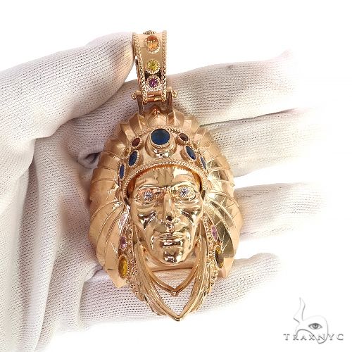 Multi Color Sapphire Indian Head Pendant 68885 - Image 8