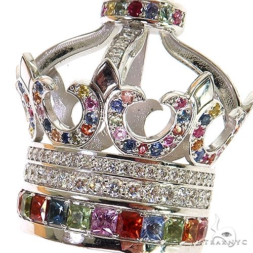 Multi Color Sapphire and Diamond Crown Pendant 68895 - Image 3
