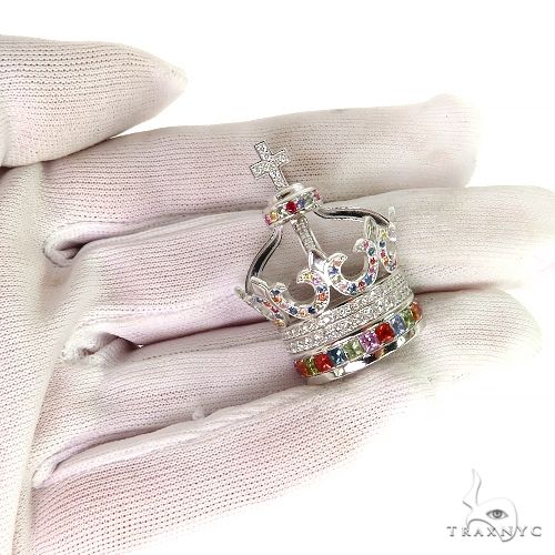 Multi Color Sapphire and Diamond Crown Pendant 68895 - Image 7