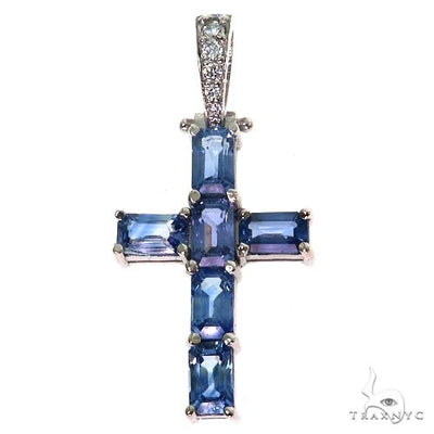 Ocean Blue Emerald Cut Sapphire Cross Pendant 67460 - Image 1