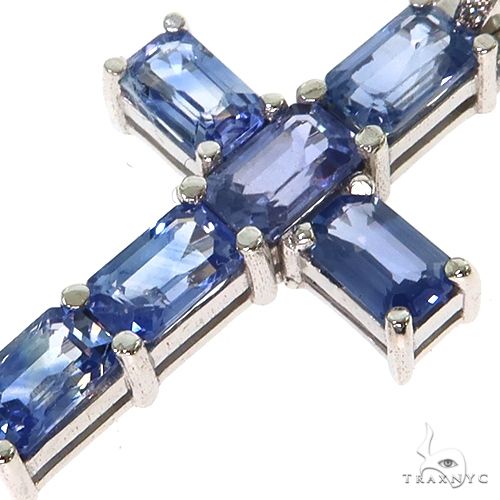Ocean Blue Emerald Cut Sapphire Cross Pendant 67460 - Image 3
