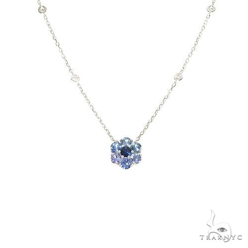 Ocean Blue Sapphire Flower Necklace 67233 - Image 1