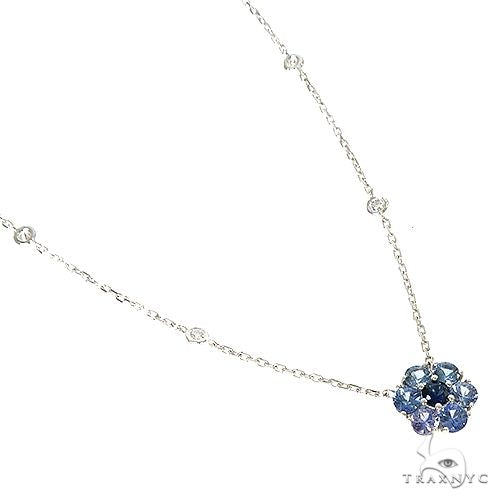 Ocean Blue Sapphire Flower Necklace 67233 - Image 2