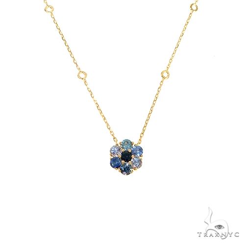 Ocean Blue Sapphire Flower Necklace 67219 - Image 1