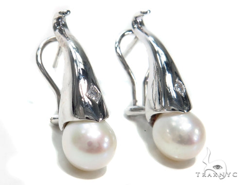 Pearl Diamond Hoop Earrings 40832 - Image 2
