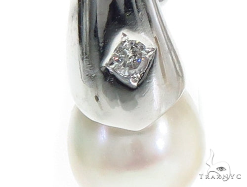 Pearl Diamond Hoop Earrings 40832 - Image 3